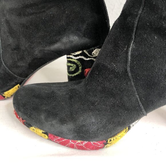 Artemis Suede Boots Womens 8.5 Black Leather Embroidery Heels Boho Retro 70s - Picture 15 of 16